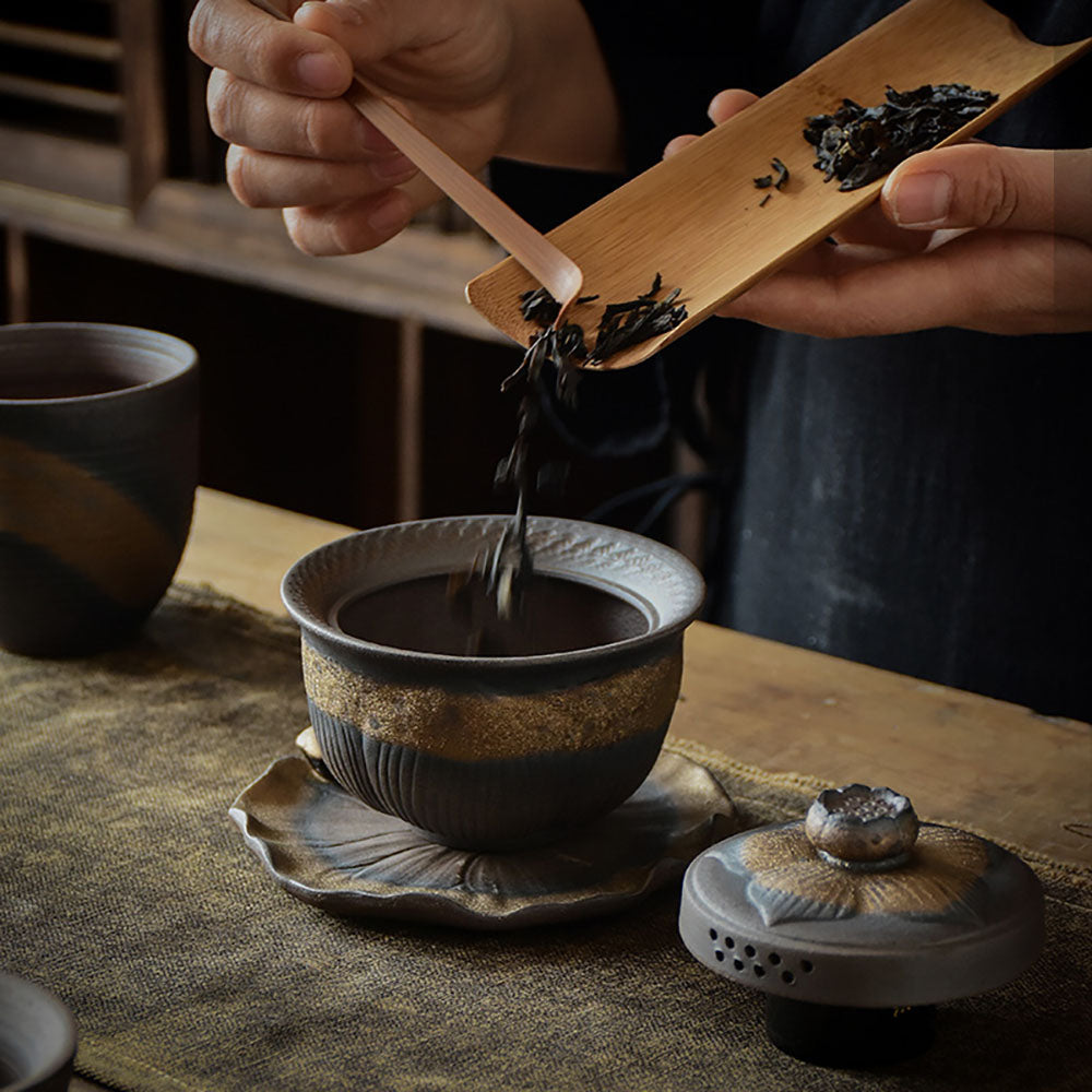 Gaiwan Teapot Lotus Coarse Pottery Handcrafted 200ml Tea Cup