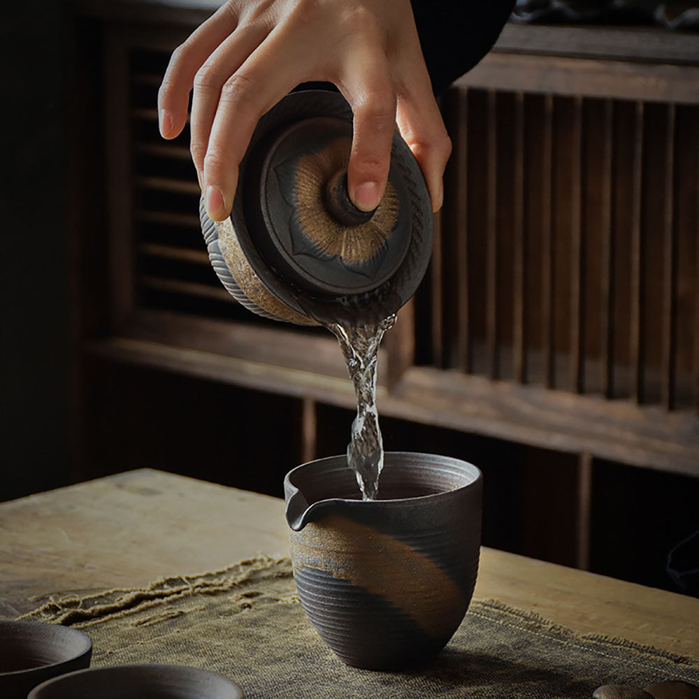 Gaiwan Teapot Lotus Coarse Pottery Handcrafted 200ml Tea Cup