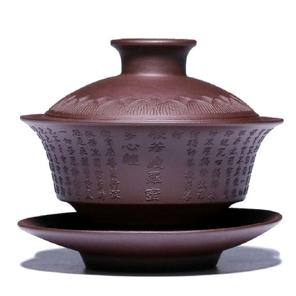 Heart Sutra Engraved – 100ml Zisha Lotus Lid