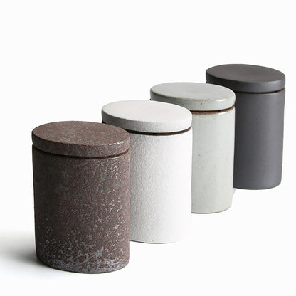 Tea Canister Set of 4 Coarse Pottery Airtight 4-Color Large