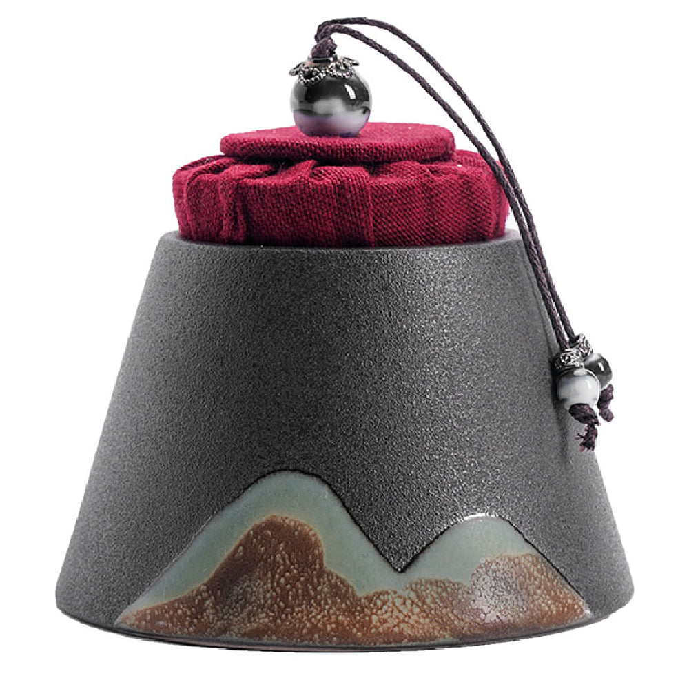 Tea Caddy Japanese Mountain Ceramic Kiln Glaze 130ml Airtight Jar