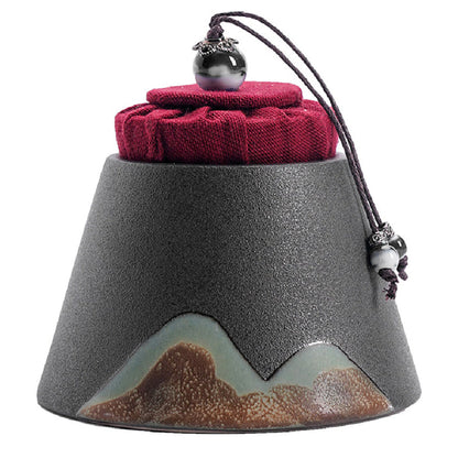 Tea Caddy Japanese Mountain Ceramic Kiln Glaze 130ml Airtight Jar