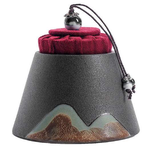 Tea Caddy Japanese Mountain Ceramic Kiln Glaze 130ml Airtight Jar