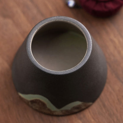 Tea Caddy Japanese Mountain Ceramic Kiln Glaze 130ml Airtight Jar