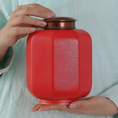 Tea Caddy | Palace Lantern Red Glaze Vacuum Seal Ceramic