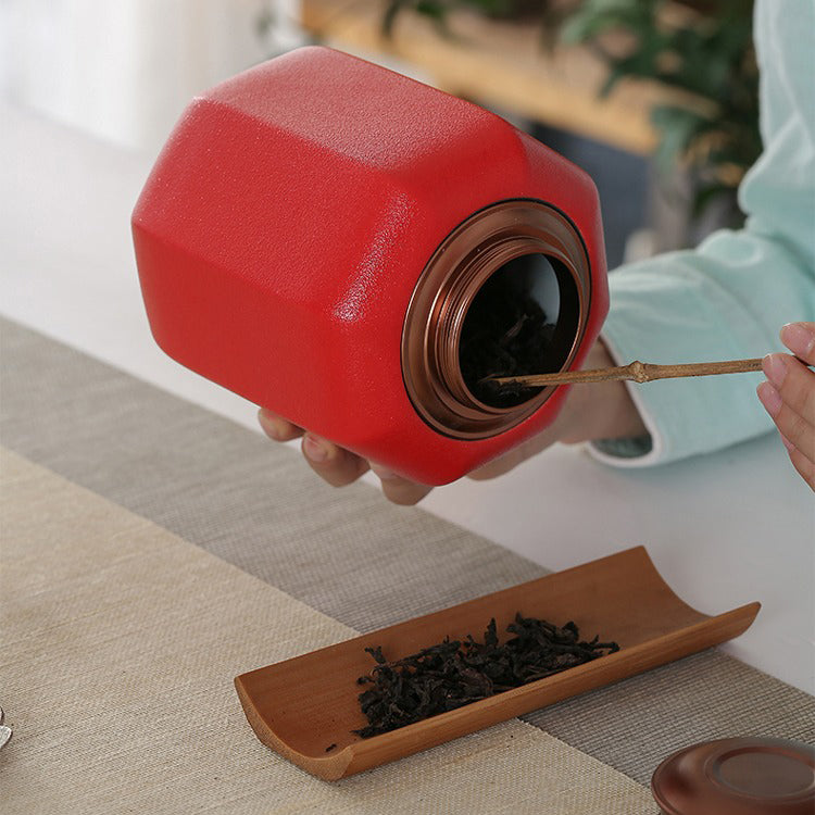 Tea Caddy | Palace Lantern Red Glaze Vacuum Seal Ceramic