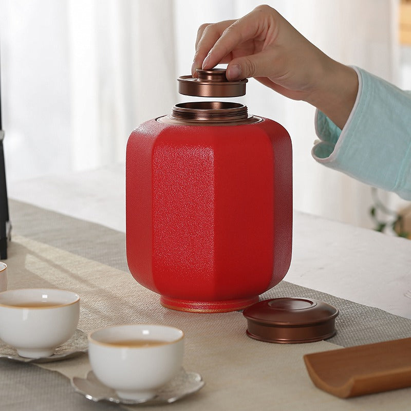 Tea Caddy | Palace Lantern Red Glaze Vacuum Seal Ceramic