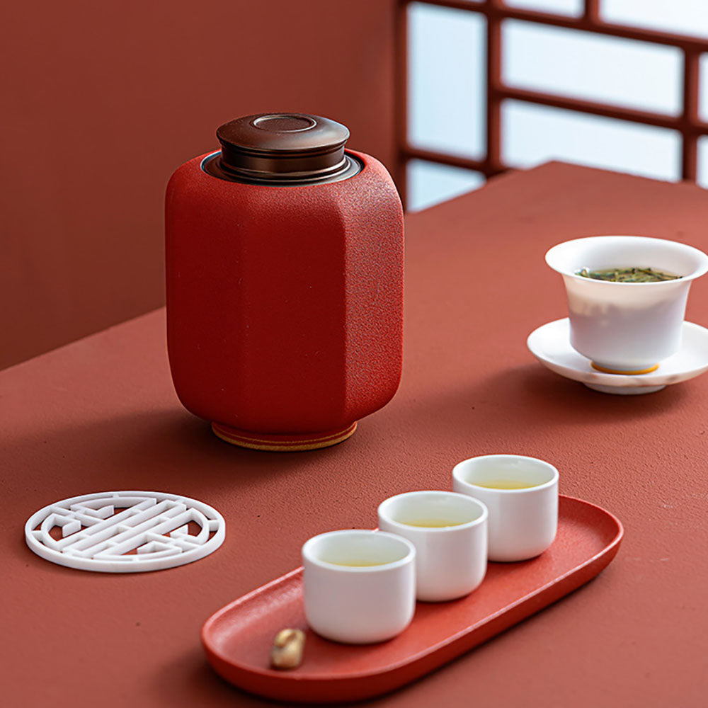 Tea Caddy | Palace Lantern Red Glaze Vacuum Seal Ceramic
