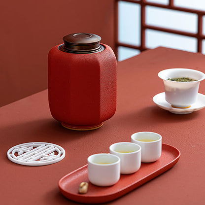 Tea Caddy | Palace Lantern Red Glaze Vacuum Seal Ceramic