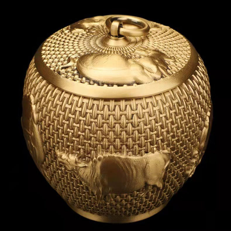 Airtight Brass Tea Caddy | Five Cattle Sculpture Design