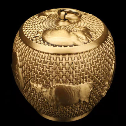 Airtight Brass Tea Caddy | Five Cattle Sculpture Design