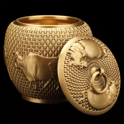 Airtight Brass Tea Caddy | Five Cattle Sculpture Design