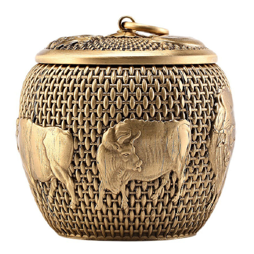 Airtight Brass Tea Caddy | Five Cattle Sculpture Design