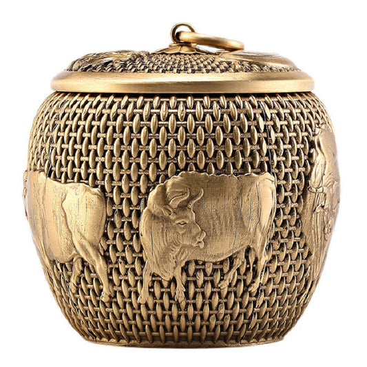 Airtight Brass Tea Caddy | Five Cattle Sculpture Design