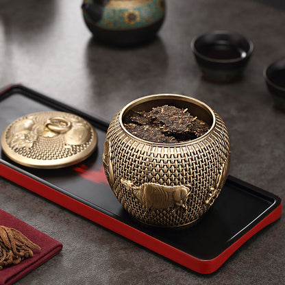 Airtight Brass Tea Caddy | Five Cattle Sculpture Design