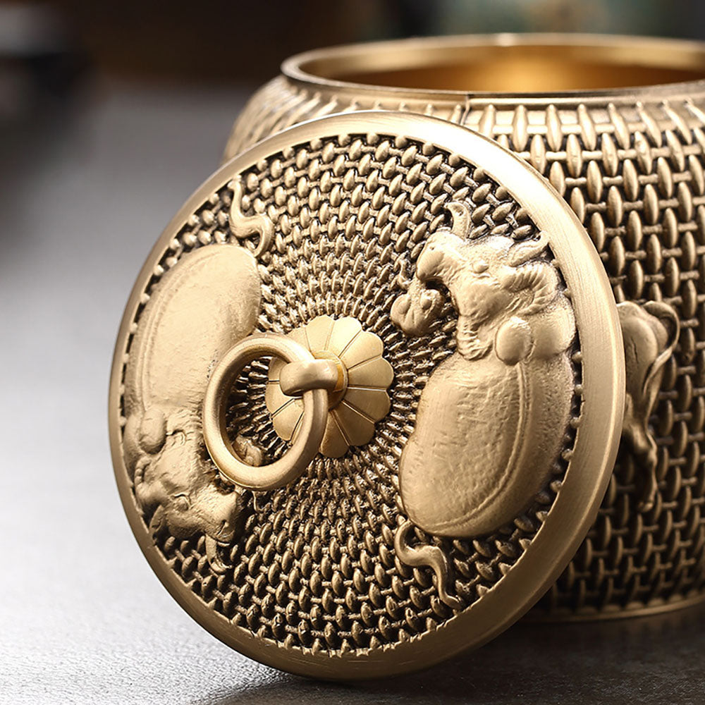 Airtight Brass Tea Caddy | Five Cattle Sculpture Design