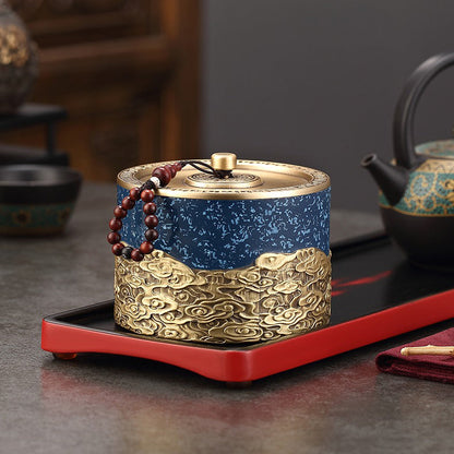 Copper Tea Caddy Auspicious Clouds | Airtight Loose Leaf Tin