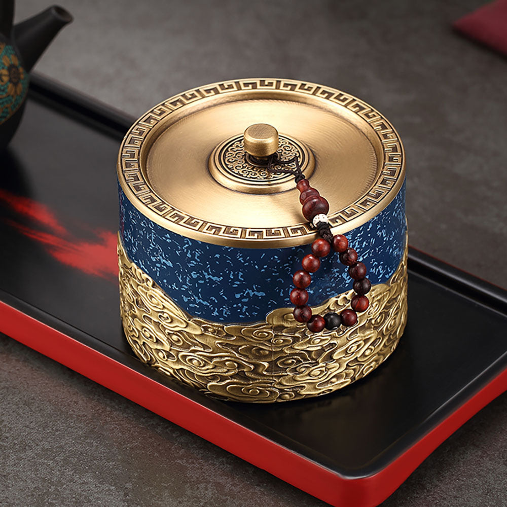 Copper Tea Caddy Auspicious Clouds | Airtight Loose Leaf Tin