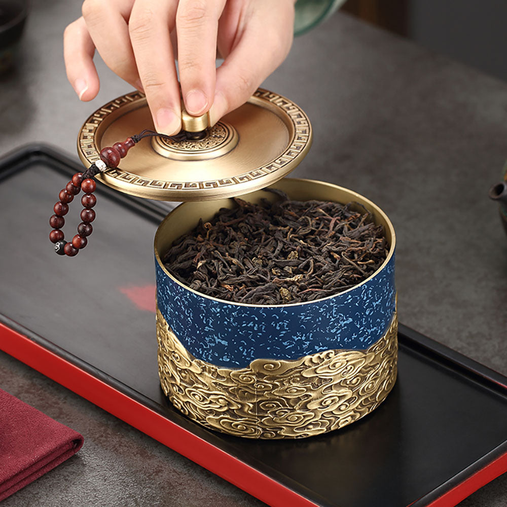 Copper Tea Caddy Auspicious Clouds | Airtight Loose Leaf Tin