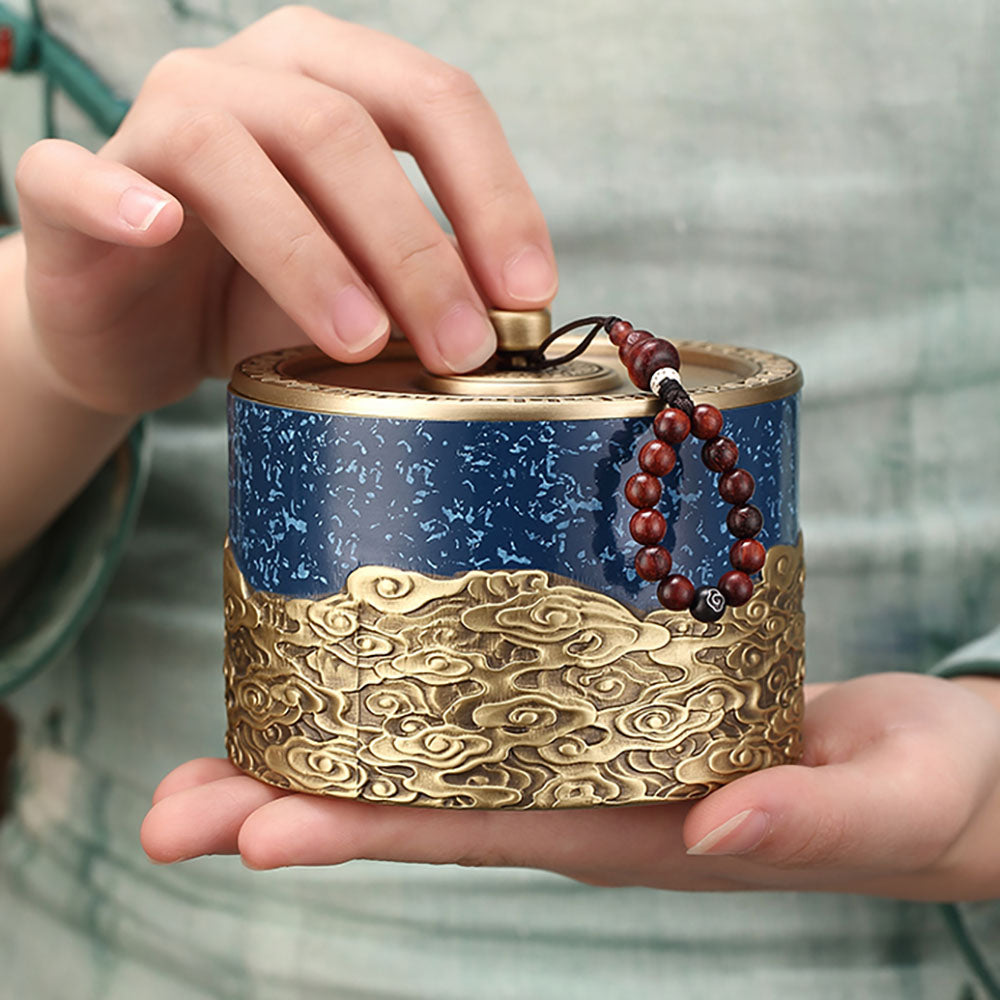Copper Tea Caddy Auspicious Clouds | Airtight Loose Leaf Tin