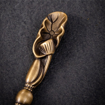 Brass Cha He Tea Holder with Lotus Spoon Set