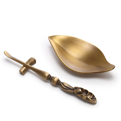 Brass Cha He Tea Holder with Lotus Spoon Set
