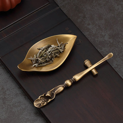 Brass Cha He Tea Holder with Lotus Spoon Set