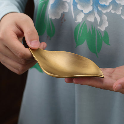 Brass Cha He Tea Holder with Lotus Spoon Set