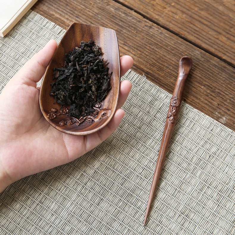 Walnut Wood Tea Holder with Needle | Cha He Set