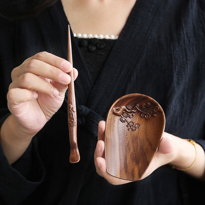 Walnut Wood Tea Holder with Needle | Cha He Set