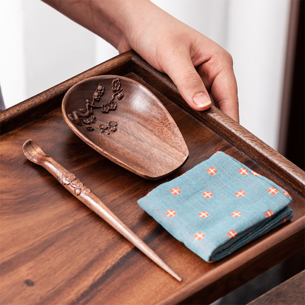 Walnut Wood Tea Holder with Needle | Cha He Set