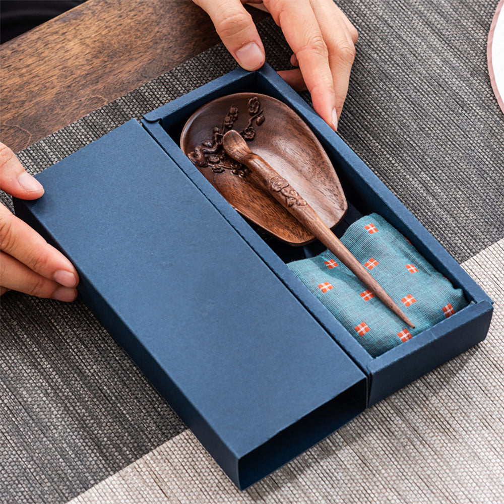 Walnut Wood Tea Holder with Needle | Cha He Set