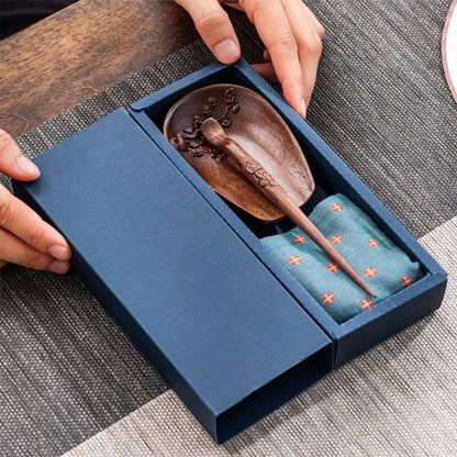 Walnut Wood Tea Holder with Needle | Cha He Set