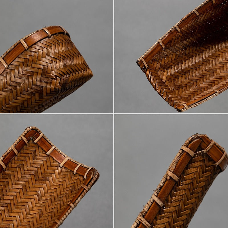 Bamboo Weaving Tea Holder Chahe With Spoon 2 Styles