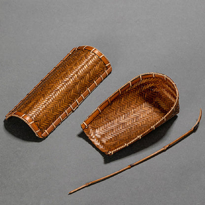 Bamboo Weaving Tea Holder Chahe With Spoon 2 Styles