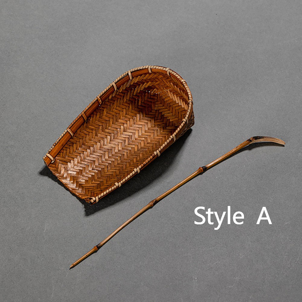 Bamboo Weaving Tea Holder Chahe With Spoon 2 Styles