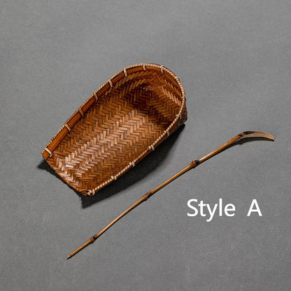 Bamboo Weaving Tea Holder Chahe With Spoon 2 Styles
