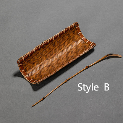 Bamboo Weaving Tea Holder Chahe With Spoon 2 Styles