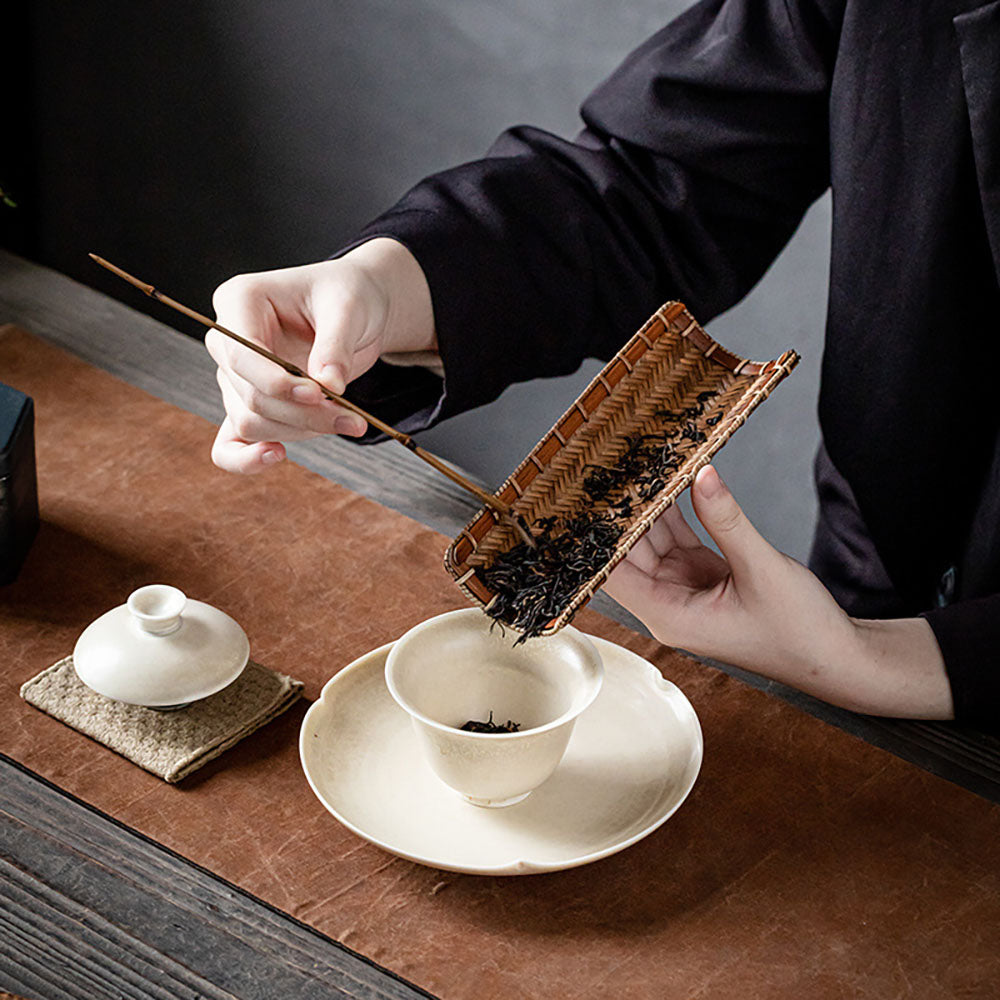 Bamboo Weaving Tea Holder Chahe With Spoon 2 Styles