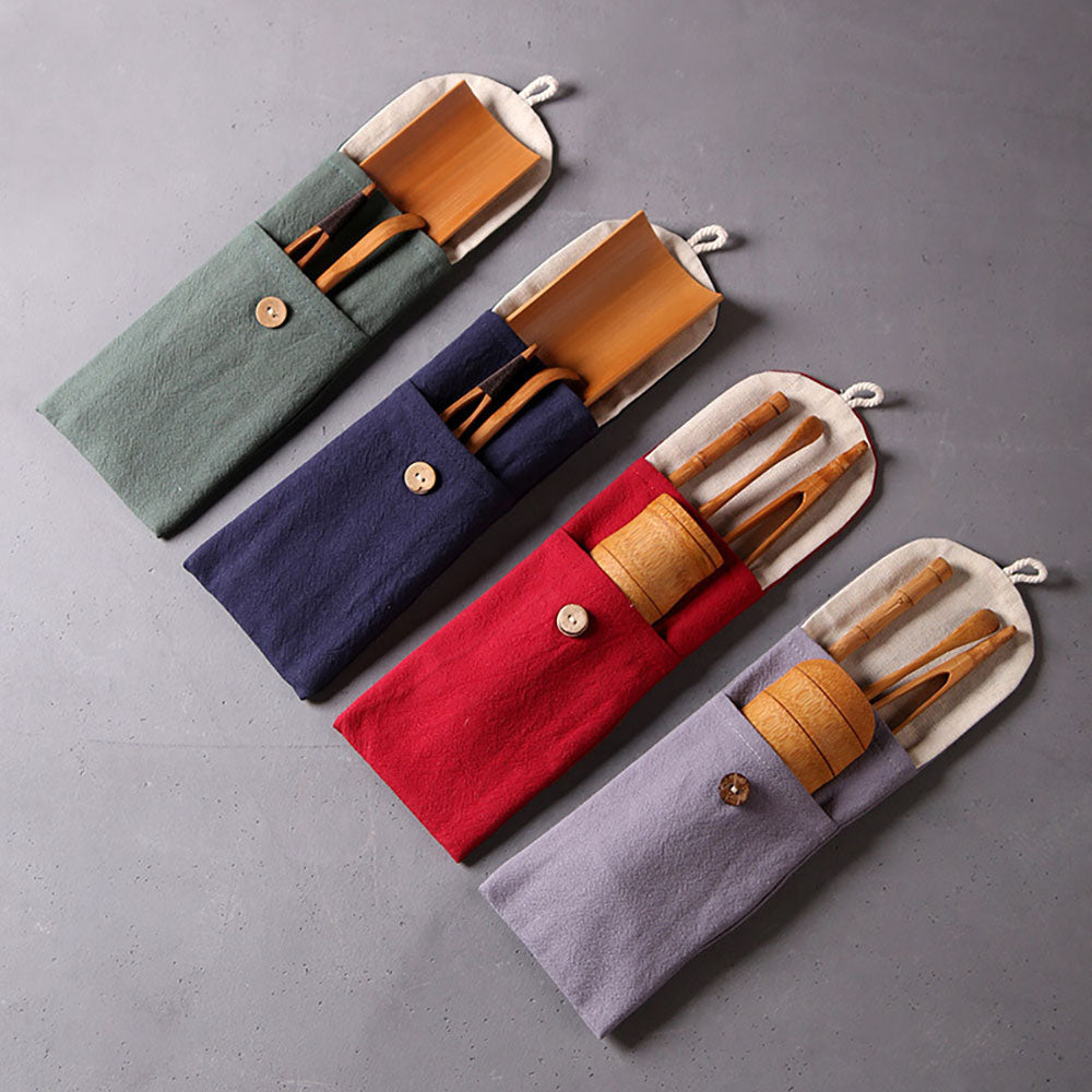 Bamboo Cha He Tea Holder With Storage Bag 4 Colors Gongfu