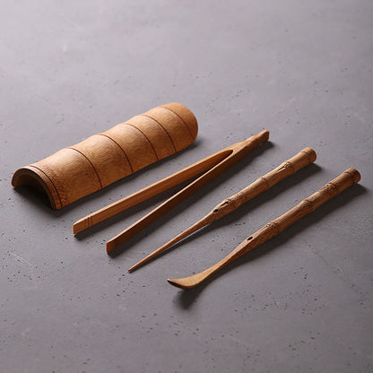 Bamboo Cha He Tea Holder With Storage Bag 4 Colors Gongfu