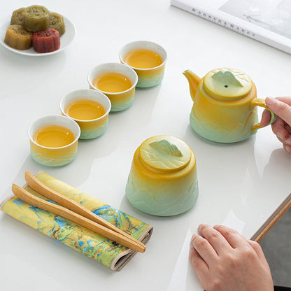 Ceramic Tea Set Gradient Glaze – Mountain River 4 Cups 225ml