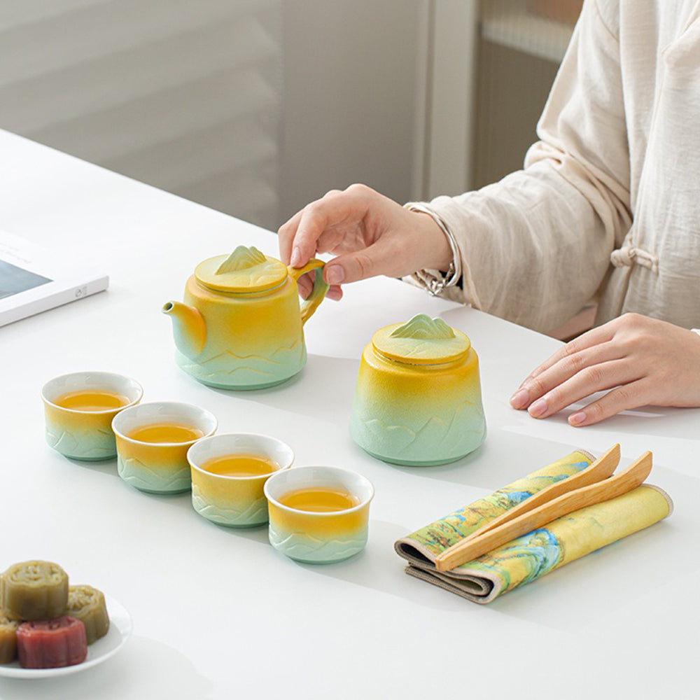 Ceramic Tea Set Gradient Glaze – Mountain River 4 Cups 225ml
