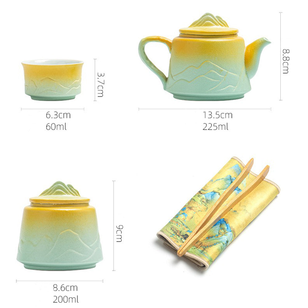 Ceramic Tea Set Gradient Glaze – Mountain River 4 Cups 225ml