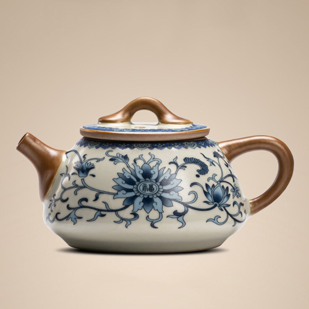 Ruyao Gongfu Tea Set Blue White Twig Flowers Ice Crack 14pc