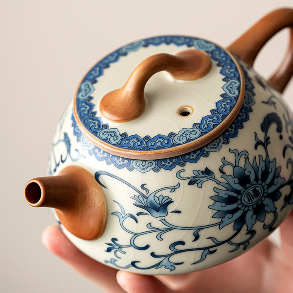 Ruyao Gongfu Tea Set Blue White Twig Flowers Ice Crack 14pc