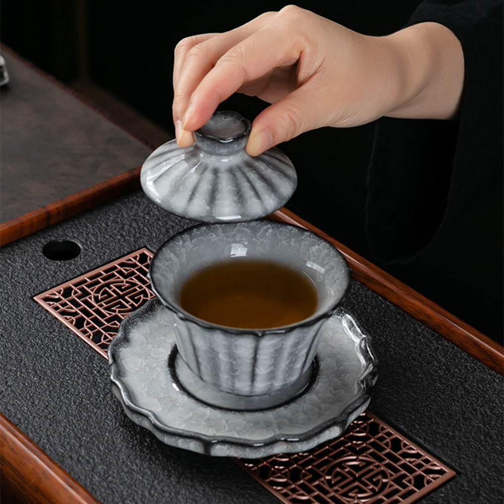 Kung Fu Tea Set Black Ice Crack Ceramic 11-Piece