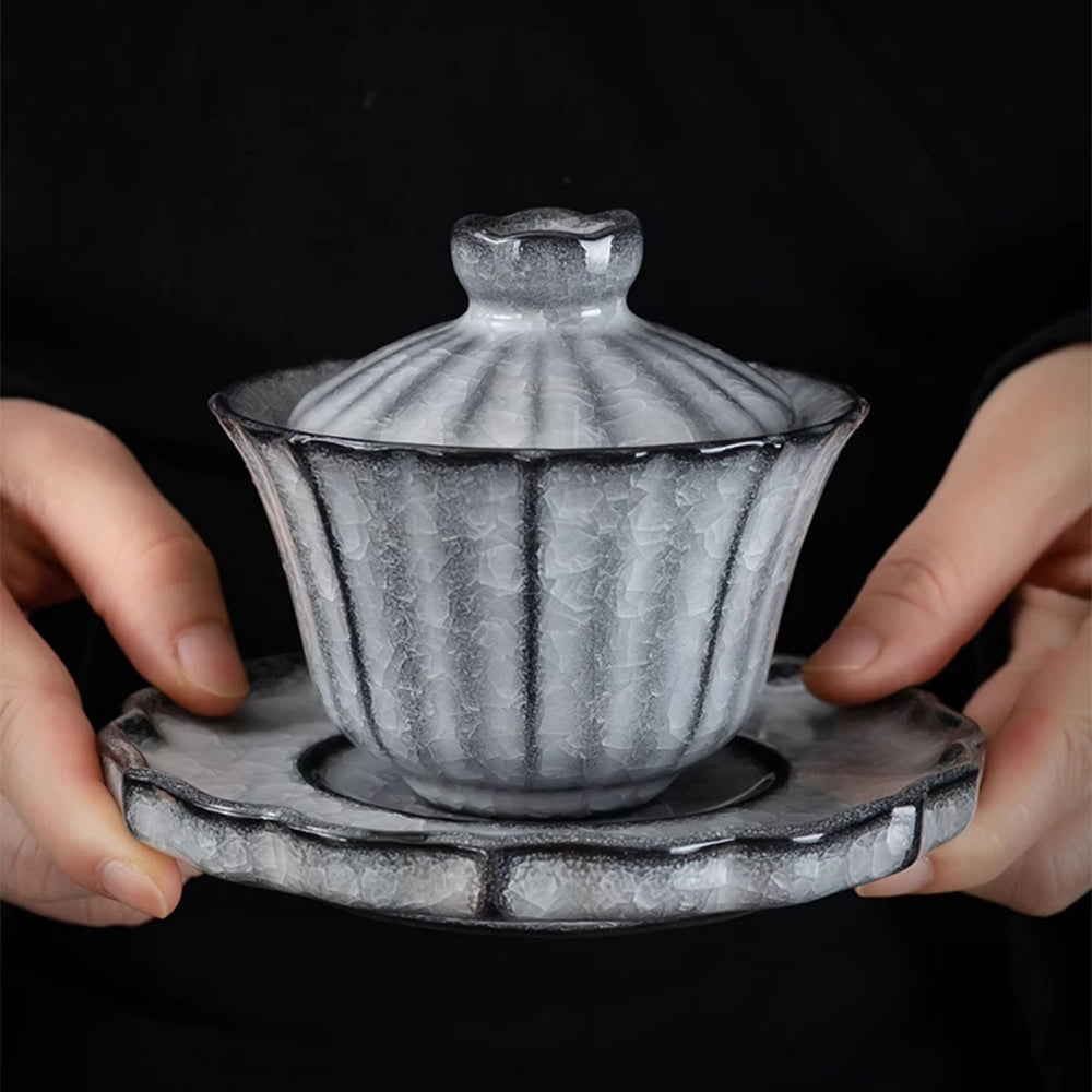 Kung Fu Tea Set Black Ice Crack Ceramic 11-Piece