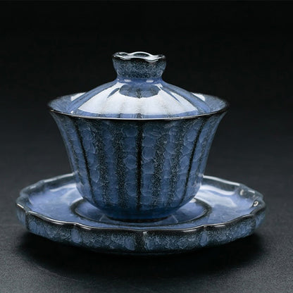 Kung Fu Tea Set Ice Crack Blue Porcelain 13-Piece