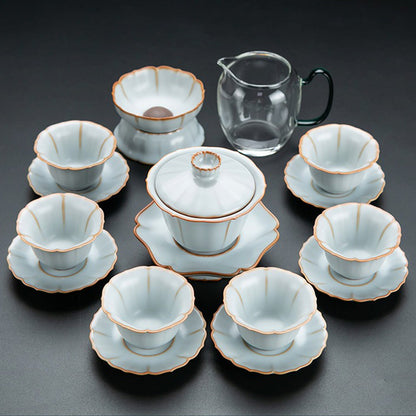 Ruyao Flower Tea Set | Petal Shape Jade Glaze Crackle